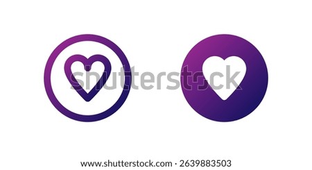 Favorite Heart Icon Set. A purple gradient heart-shaped icon, indicating favorite or like functions in digital interfaces.