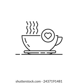 favorite hot drink like thin line cup of coffee. linear graphic modern design abstract coffe logotype element isolated on white. concept of favourite taste drink for successful and easy start to day