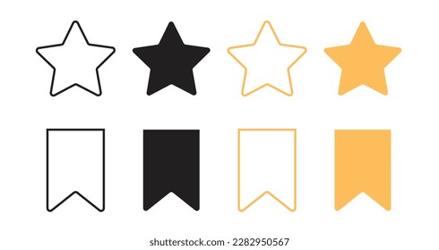 Favorite icon. Black and yellow filled and outlined star and bookmark vector signs of Favorite. logo, vector, badge, stamp, Sign, Seal emblem of Favorite icon.