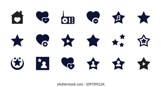 Favorite icon. collection of 18 favorite filled icons such as radio, star, favourite user. editable favorite icons for web and mobile.