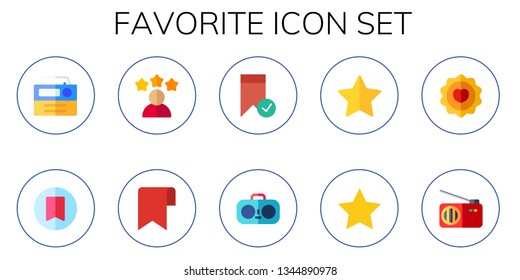 favorite icon set. 10 flat favorite icons.  Simple modern icons about  - radio, bookmark, reputation, star