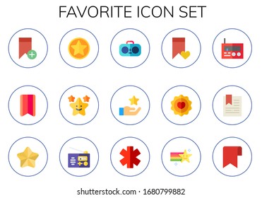 conjunto de iconos favoritos. 15 iconos favoritos planos.  Iconos modernos sencillos, como: marcador, estrellas, radio, estrella