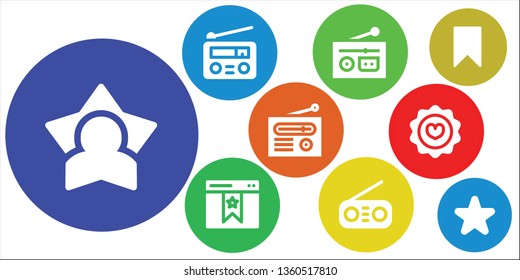 favorite icon set. 9 filled favorite icons.  Collection Of - Star, Radio, Bookmark, Favorite