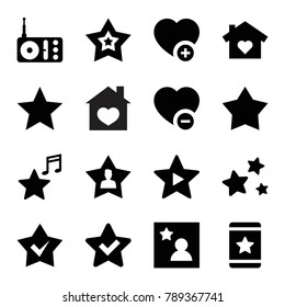 Favorite icons. set of 16 editable filled favorite icons such as star, house with heart
