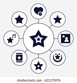 Favorite icons set. set of 9 favorite filled icons such as 