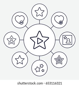 Favorite icons set. set of 9 favorite outline icons such as favourite user