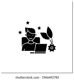 Favorite job glyph icon. Improved job satisfaction. Employee feels self-motivated, content. Satisfied with job. Business automation concept.Filled flat sign. Isolated silhouette vector illustration