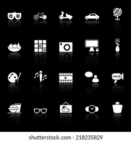 Favorite and like icons with reflect on black background, stock vector