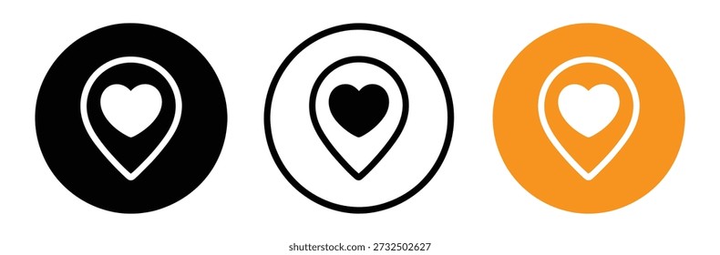 Favorite Location Icon Set - Map Pin with Heart Symbol in Circle,Set Of Address place icon symbol. Location icon collection. Vector Illustration.
