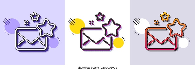 Favorite mail line icon. Halftone dotted pattern. Gradient icon with grain shadow. Letter with stars sign. Best email symbol. Line favorite mail icon. Various designs. Vector