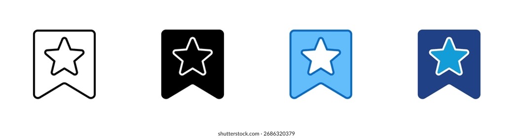 Favorite Mark Multiple Style Icon Design Vector - Bookmark shape with star inside, representing favorite place, saved spot, or best choice