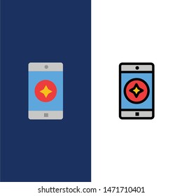 Favorite Mobile, Mobile, Mobile Application  Icons. Flat and Line Filled Icon Set Vector Blue Background