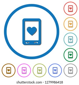 Favorite mobile content flat color vector icons with shadows in round outlines on white background