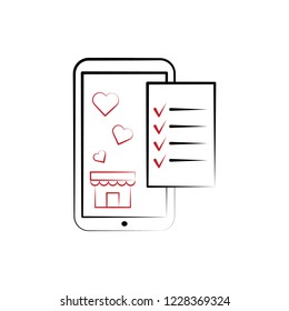 Favorite, mobile, shopping 2 colored line icon. Simple colored element illustration. Favorite, mobile, shopping icon design from shopping set