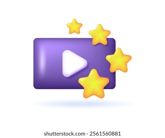 favorite movie concept. most popular video. movie rating. illustration of video symbol with star. symbol or icon. minimalist 3d style design. element