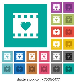 Favorite movie multi colored flat icons on plain square backgrounds. Included white and darker icon variations for hover or active effects.