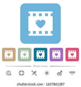Favorite movie white flat icons on color rounded square backgrounds. 6 bonus icons included