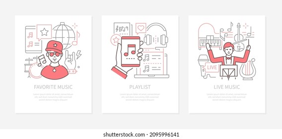 Favorite music - modern line design style banners set