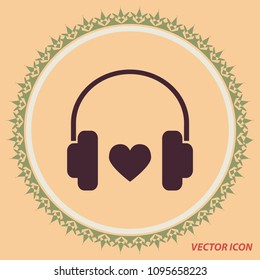 Favorite music,vector icon, headphones and heart