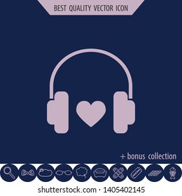 Favorite music,vector icon, headphones and heart