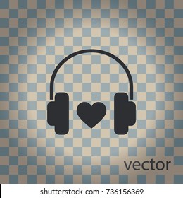 Favorite music,vector icon, headphones and heart