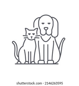Favorite pets - modern black line design style icon on white background. Neat detailed image of a dog and a cat sitting next to each other. Friendship between animals. Shelter, volunteering, care idea