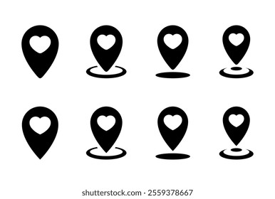 Favorite place icon set collection. Love location sign symbol