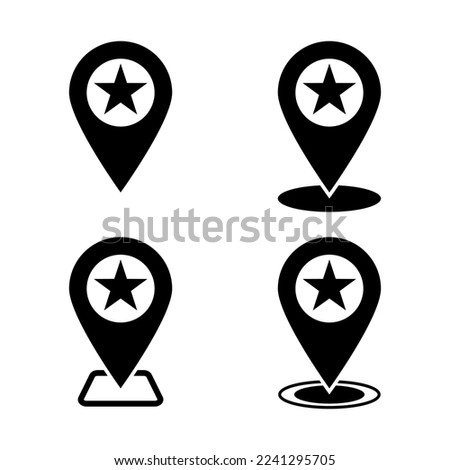 Favorite place map pointer icon. Maps pin with star icon. Map pointer with star icon.