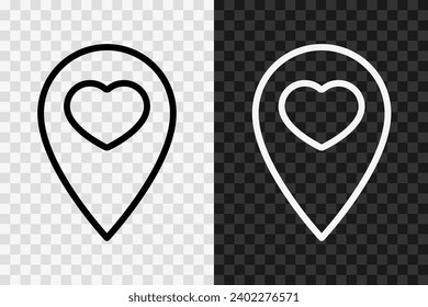 Favorite place on the map, line icon, high quality vector editable stroke symbol. Favorite point outline sign isolated on dark and light transparent background.