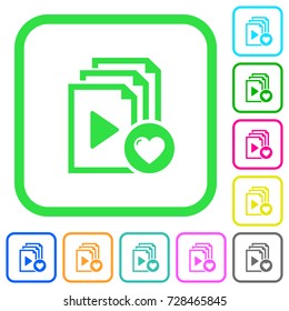 Favorite playlist vivid colored flat icons in curved borders on white background