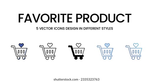 Diseño de iconos de producto favoritos en estilo Cinco con barra editable. Línea, Sólido, Línea plana, Color de tono Duo y Línea de degradado de color. Adecuado para diseño de páginas Web, aplicaciones móviles, UI, UX y GUI.