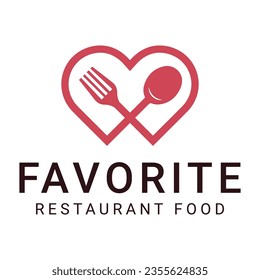 Favorite Restaurant Food Logo Design Heart wit Fork and Spoon Logotype