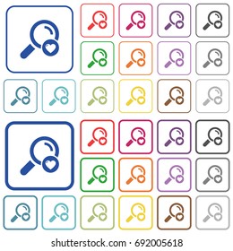 Favorite search color flat icons in rounded square frames. Thin and thick versions included.