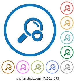 Favorite search flat color vector icons with shadows in round outlines on white background