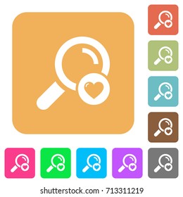 Favorite search flat icons on rounded square vivid color backgrounds.