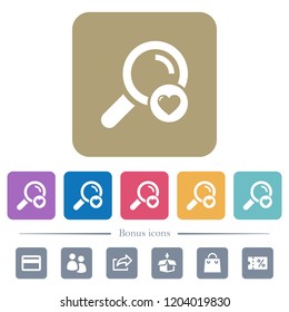 Favorite search white flat icons on color rounded square backgrounds. 6 bonus icons included