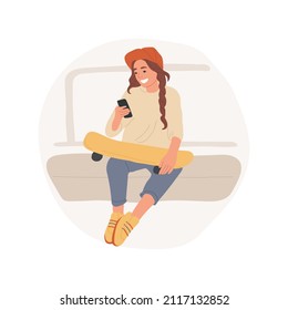 Favorite shoes abstract concept vector illustration. Teen sitting in old ragged sneakers, worn out shoes, girl wearing favorite footwear, teenage lifestyle, urban hipster style abstract metaphor.