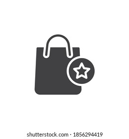 Favorite shop bag vector icon. filled flat sign for mobile concept and web design. Shopping bag with star glyph icon. Symbol, logo illustration. Vector graphics