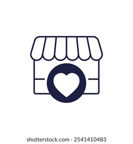 favorite shop icon, heart and store on white