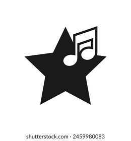 Favorite song. Star with music note icon flat style isolated on white background. Vector illustration