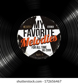 Favorite songs, retro vinyl record, vector illustration. Design for web and mobile app.