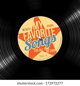 Favorite songs, retro vinyl record, vector illustration. Design for web and mobile app.