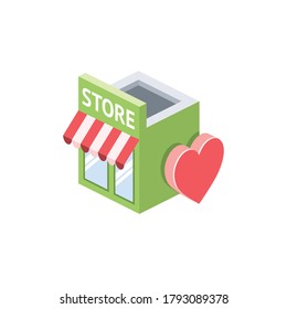 Favorite store heart. Vector 3d isometric, color web icons set, new flat style. Creative illustration, idea for infographics.