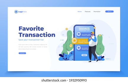 Favorite transaction list, Illustration of saving to favorite transactions on financial app concept