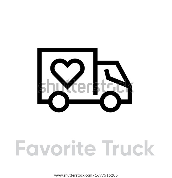 Favorite Truck\
Delivery icon. Editable line vector. Car shipping sign with\
stylized logo heart. Single\
pictogram.