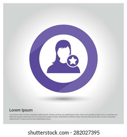 favorite User icon, Circle Long shadow pictogram icon on gray background.