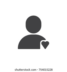 Favorite user icon vector, filled flat sign, solid pictogram isolated on white. Human heart symbol, logo illustration.