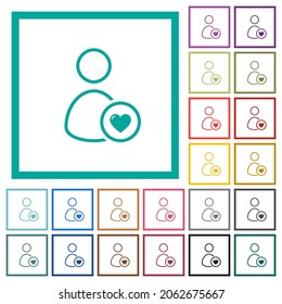Favorite user outline flat color icons with quadrant frames on white background