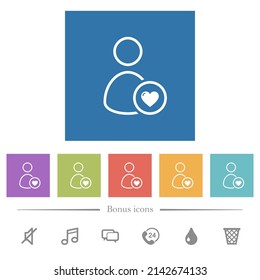 Favorite user outline flat white icons in square backgrounds. 6 bonus icons included.