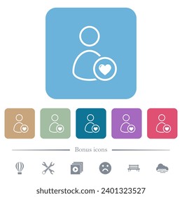 Favorite user outline white flat icons on color rounded square backgrounds. 6 bonus icons included